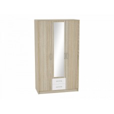 Шкаф 3-х створчатый Сопрано ШК-223 с зеркалом и 2-мя ящиками, цвет: Белый глянец/Дуб сонома
